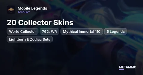 World Collector | 20 Collector Skins | 76% WR | Mythical Immortal 110★ | 5 Legends | Lightborn & Zodiac Sets