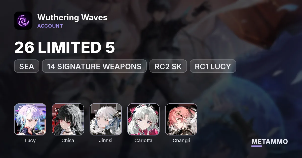 SEA 26 LIMITED 5★ | 14 SIGNATURE WEAPONS | RC2 SK | RC1 LUCY, CHISA, JINHSI, CARLOTTA & CHANGLI | STACKED - Wuthering Waves account summary