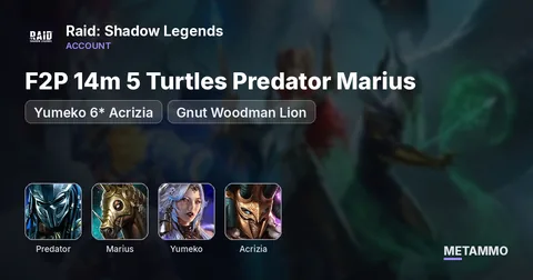 F2P 14m 5 Turtles Predator Marius, Yumeko 6* Acrizia + Gnut Woodman Lion