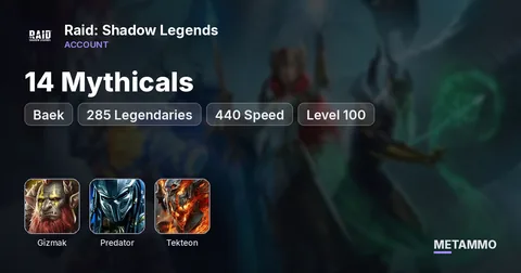 14 Mythicals | Gizmak, Predator, Tekteon, Baek | 285 Legendaries | 440 Speed | Level 100
