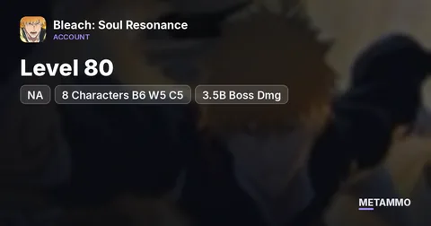 NA | Level 80 | 8 Characters B6 W5 C5 | Kenpachi, Nel, Aizen | All Bonds | All Skins | 3.5B Boss Dmg