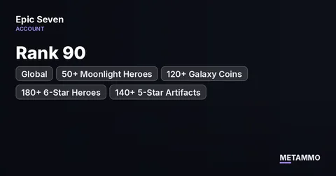 Global Rank 90 | 50+ Moonlight Heroes | 120+ Galaxy Coins | 180+ 6-Star Heroes | 140+ 5-Star Artifacts