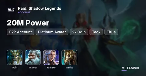 F2P Account | Platinum Avatar | 20M Power | 2x Odin | Teox | Titus | Wixwell | Yumeko | Marius