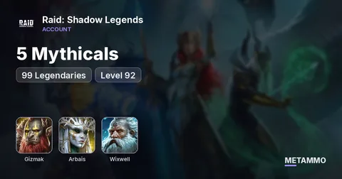 5 Mythicals | Gizmak, Arbais | 99 Legendaries | Drovocek, Wixwell | Level 92