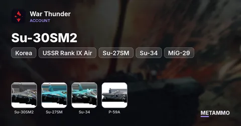 USSR Rank IX Air | Su-30SM2, Su-27SM, Su-34, MiG-29KR | Su-30MK2 AMV, P-59A | Level 60 | 5.8M SL | 70 GE