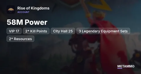58M Power | VIP 17 | 2* Kill Points | City Hall 25 | 3 Legendary Equipment Sets | 2* Resources