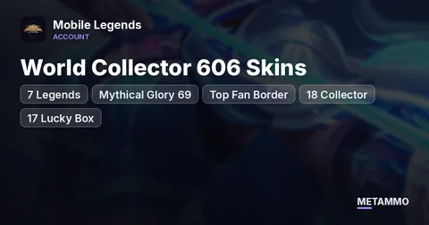 World Collector 606 Skins | 7 Legends | Mythical Glory 69★ | Top Fan Border | 18 Collector + 17 Lucky Box
