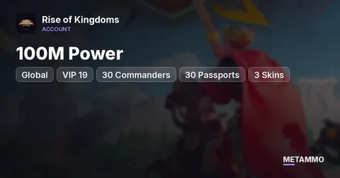 Global | 100M Power | VIP 19 | 30 Commanders | 30 Passports | 3 Skins | 1 Farm
