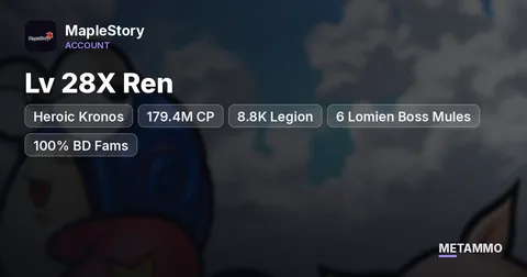 Heroic Kronos | Lv 28X Ren | 179.4M CP | 8.8K Legion | 6 Lomien Boss Mules | 100% BD Fams
