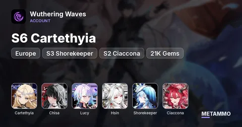 EU | S6 Cartethyia, Chisa, Lucy, Hsin | S3 Shorekeeper | S2 Ciaccona, Rebec | 21K Gems