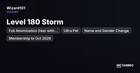 Level 180 Storm | Full Abomination Gear with Jewels | Ultra Pet | Name and Gender Change | Membership to Oct 2026