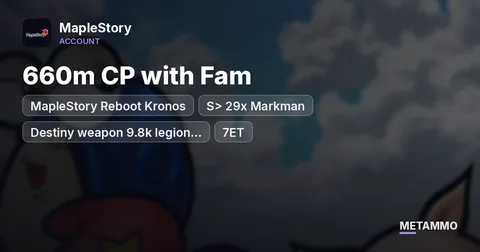 MapleStory Reboot Kronos | S> 29x Markman | 660m CP with Fam | Destiny weapon 9.8k legion 10set pb + 7ET