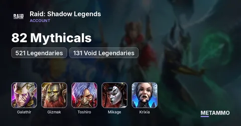 82 Mythicals | Galathir, Gizmak, Toshiro, Mikage, Krixia | 521 Legendaries | 131 Void Legendaries | Kraken