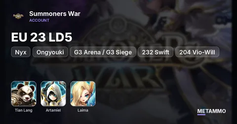 EU 23 LD5 | Tian Lang, Artamiel, Laima, Nyx, Ongyouki | G3 Arena / G3 Siege | +232 Swift | +204 Vio-Will