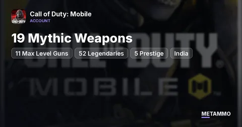 19 Mythic Weapons | 11 Max Level Guns | 52 Legendaries | 5 Prestige | India