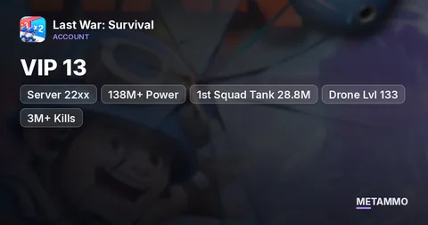 Server 22xx | VIP 13 | 138M+ Power | 1st Squad Tank 28.8M | Drone Lvl 133 | 3M+ Kills