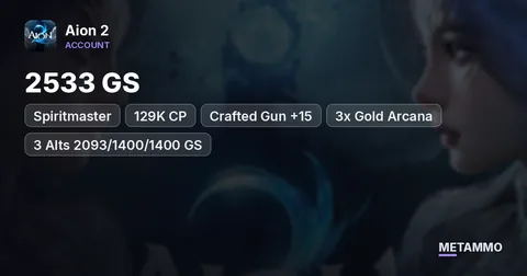 Spiritmaster | 2533 GS | 129K CP | Crafted Gun +15 | 3x Gold Arcana | 3 Alts 2093/1400/1400 GS | EU Kaisinel