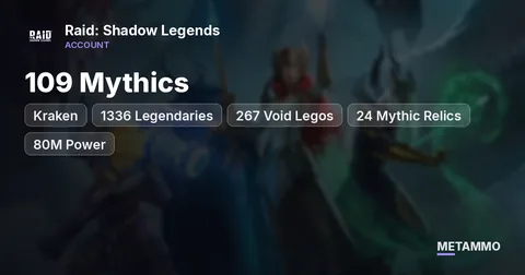 Kraken | 109 Mythics | 1336 Legendaries | 267 Void Legos | 24 Mythic Relics | 80M Power