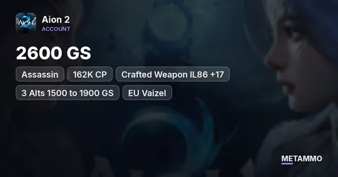 Assassin | 2600 GS | 162K CP | Crafted Weapon IL86 +17 | 3 Alts 1500 to 1900 GS | EU Vaizel
