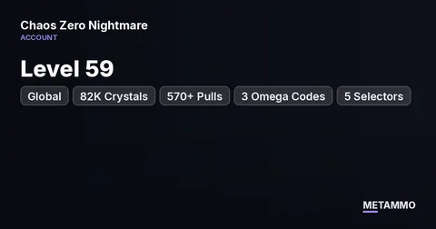 Global | Level 59 | 82K Crystals | 570+ Pulls | 3 Omega Codes | 5 Selectors | 3 Limited Characters + 3 Limited Partners
