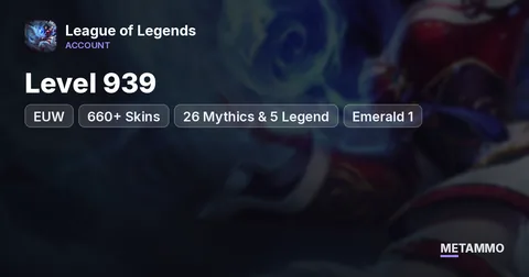 EUW | Level 939 | 660+ Skins | 26 Mythics & 5 Legend | Emerald 1