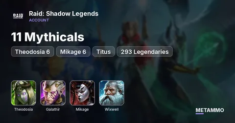 11 Mythicals | Theodosia 6*, Galathir, Mikage 6* | Titus + Wixwell | 293 Legendaries