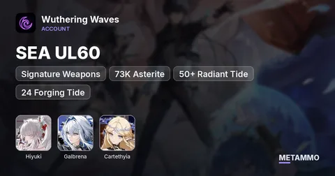 SEA UL60 | Hiyuki, Galbrena, Cartethyia + Signature Weapons | 73K Asterite | 50+ Radiant Tide | 24 Forging Tide