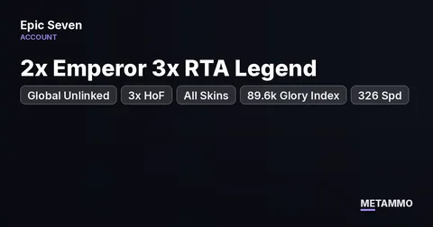 Global Unlinked | 2x Emperor 3x RTA Legend | 3x HoF | All Skins | 89.6k Glory Index | 326 Spd