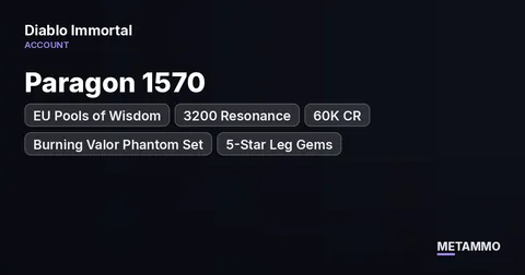 EU Pools of Wisdom | Paragon 1570 | 3200 Resonance | 60K CR | Burning Valor Phantom Set | 5-Star Leg Gems