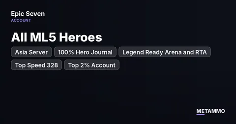 Asia Server | All ML5 Heroes | 100% Hero Journal | Legend Ready Arena and RTA | Top Speed 328 | Top 2% Account