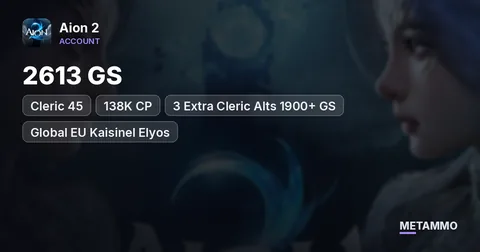 Cleric 45 | 2613 GS | 138K CP | 3 Extra Cleric Alts 1900+ GS | Global EU Kaisinel Elyos