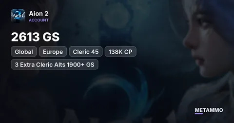 Cleric 45 | 2613 GS | 138K CP | 3 Extra Cleric Alts 1900+ GS | Global EU Kaisinel Elyos