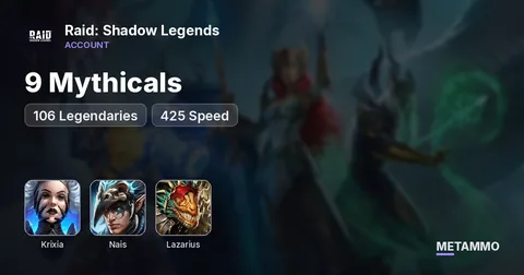 9 Mythicals | Krixia, Nais, Lazarius | 106 Legendaries | 425 Speed