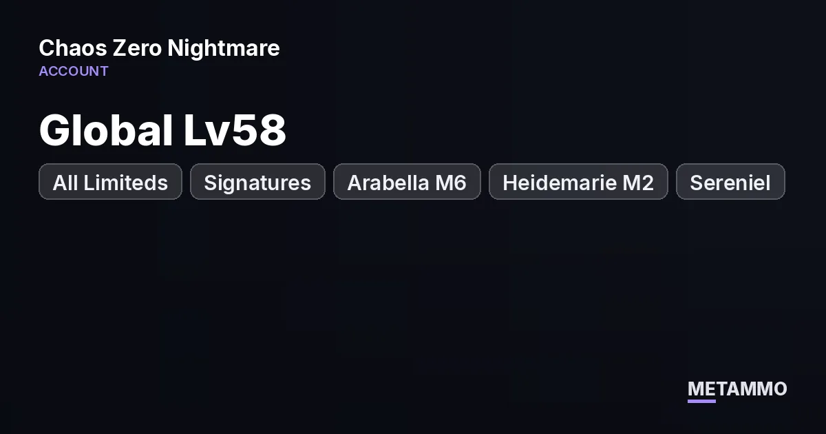 Global Lv58 | All Limiteds + Signatures | Arabella M6 | Heidemarie M2 | Sereniel | Rossweisse | 30K Crystals - Chaos Zero Nightmare account summary