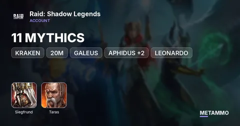 KRAKEN | 20M | 11 MYTHICS | SIEGFRUND, GALEUS, APHIDUS +2 | LEONARDO, SHU ZEN, TARAS