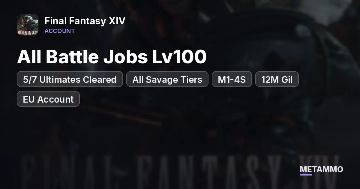 All Battle Jobs Lv100 | 5/7 Ultimates Cleared | All Savage Tiers + M1-4S | 12M Gil | EU Account, Elemental Character - Final Fantasy XIV account summary