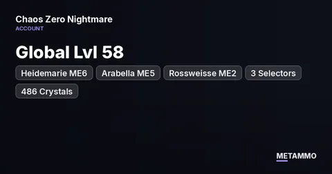 Global Lvl 58 | 29/39 | Heidemarie ME6 | Arabella ME5 | Rossweisse ME2 | 3 Selectors | 486 Crystals