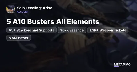 5 A10 Busters All Elements | A5+ Stackers and Supports | 307K Essence | 1.3K+ Weapon Tickets | 6.8M Power