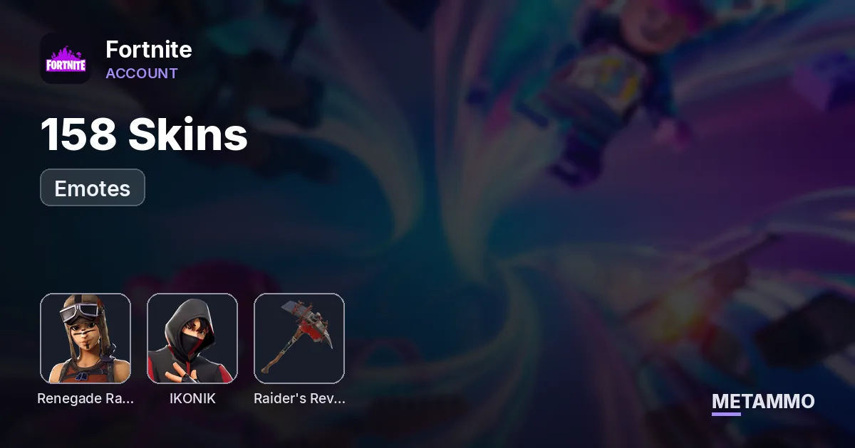 158 Skins + OG Rene + Ikonik + Raiders Revenge + Emotes - Fortnite account summary