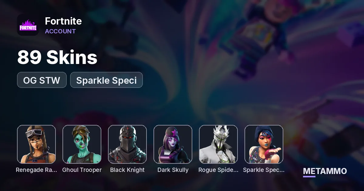 89 Skins | OG STW | OG Renegade Raider | OG Ghoul Trooper | Black Knight | Dark Skully | Rogue Spider Knight | Sparkle Speci - Fortnite account summary