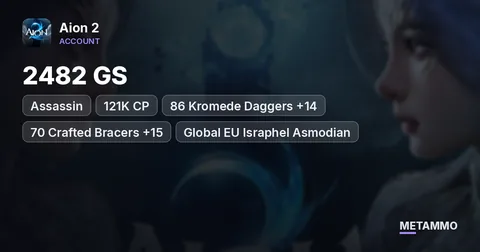 Assassin | 2482 GS | 121K CP | 86 Kromede Daggers +14 | 70 Crafted Bracers +15 | Global EU Israphel Asmodian