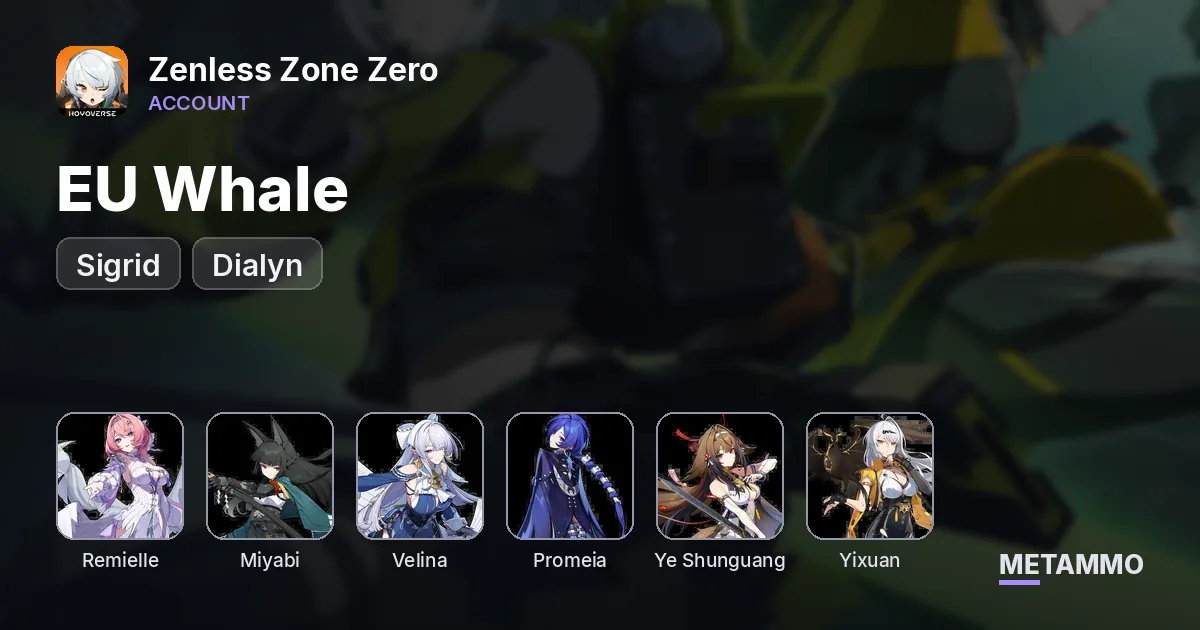 EU Whale | M6 Remielle + Miyabi | M3 Velina + Promeia | M2 Ye Shunguang, Yixuan, Sigrid, Dialyn - Zenless Zone Zero account summary