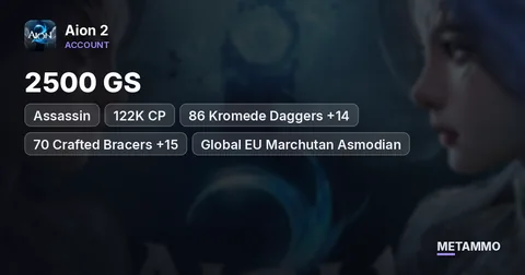 Assassin | 2500 GS | 122K CP | 86 Kromede Daggers +14 | 70 Crafted Bracers +15 | Global EU Marchutan Asmodian