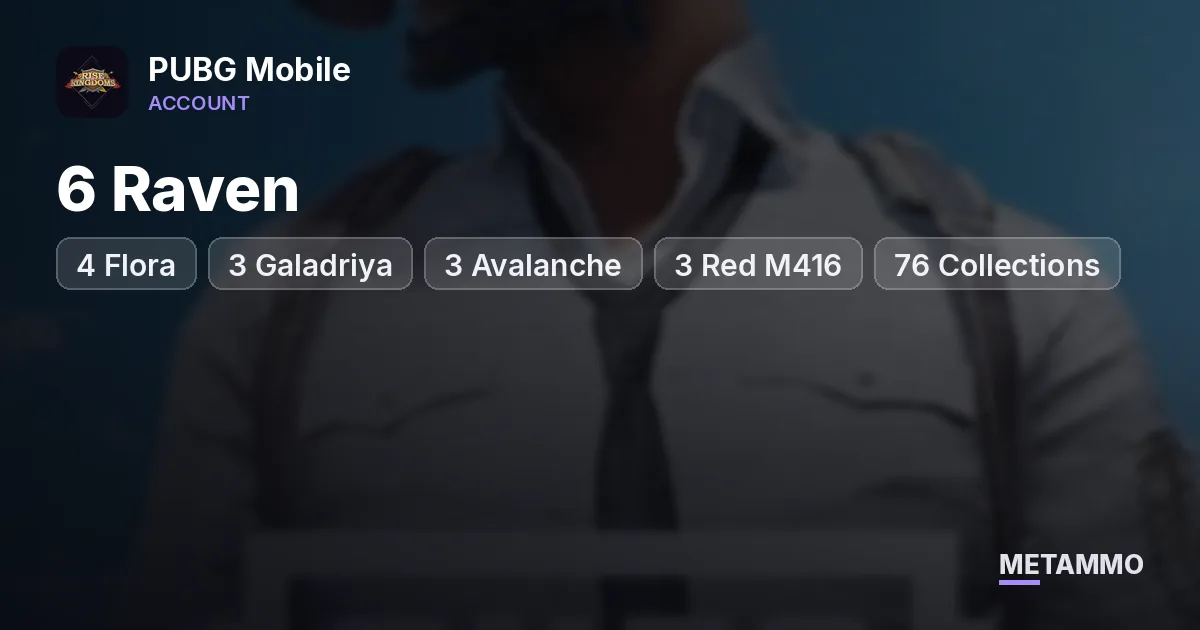 6 Raven | 4 Flora | 3 Galadriya | 3 Avalanche | 3 Red M416 | 76 Collections | 100+ Mythic | 20+ Kill Chats - PUBG Mobile account summary