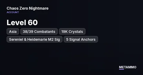 Asia Server | Level 60 | 38/39 Combatants | 19K Crystals | Sereniel & Heidemarie M2 Sig | 5 Signal Anchors