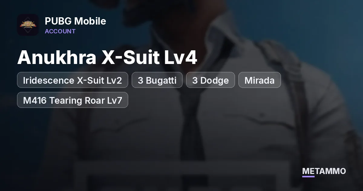 Anukhra X-Suit Lv4 + Iridescence X-Suit Lv2 | 3 Bugatti + 3 Dodge + Mirada | M416 Tearing Roar Lv7 | 100+ Mythic - PUBG Mobile account summary
