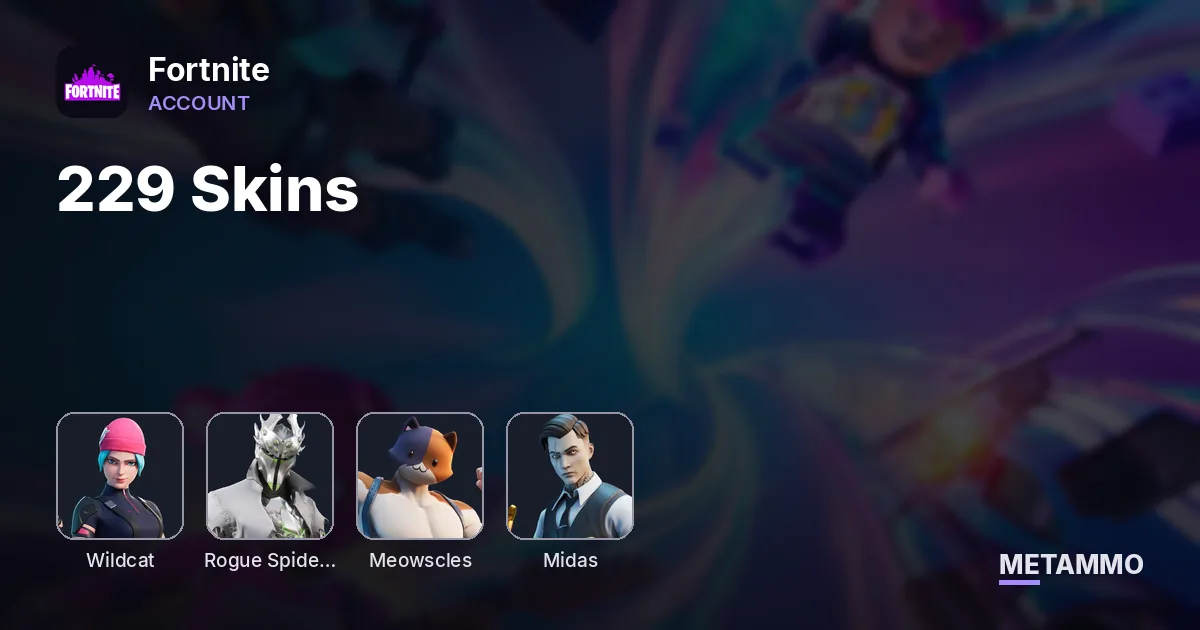 229 Skins | Wildcat | Rogue Spider Knight | Gold Meowscles | Gold Midas - Fortnite account summary