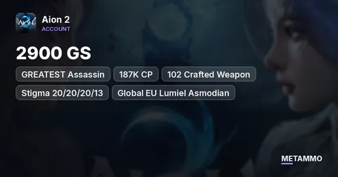 GREATEST Assassin | 2900 GS | 187K CP | 102 Crafted Weapon | Stigma 20/20/20/13 | Global EU Lumiel Asmodian
