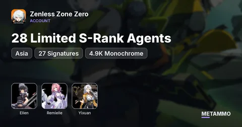 Asia | 28 Limited S-Rank Agents + 27 Signatures | Ellen M6 | Remielle | Yixuan | 4.9K Monochrome