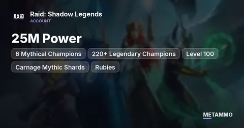 25M Power | 6 Mythical Champions | 220+ Legendary Champions | Level 100 | Carnage Mythic Shards | Rubies